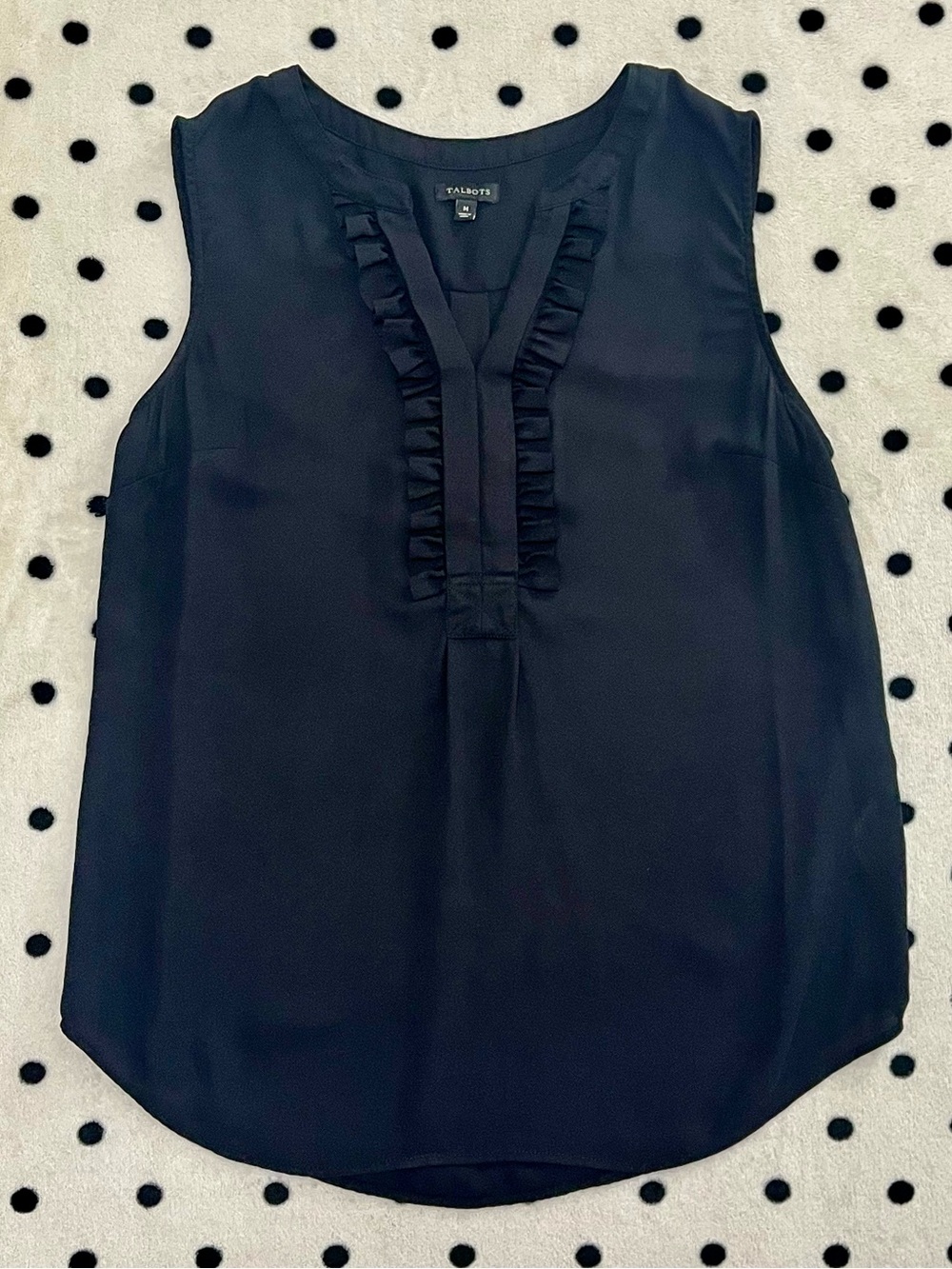 Talbots Black Sleeveless Ruffle V-Neck Blouse Size M
